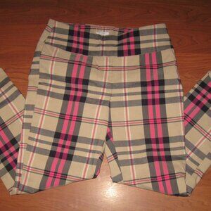 crown & ivy Plaid Ankle Pants in Tan and Pink